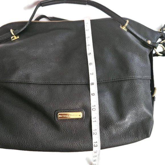 Steve Madden Women's Black Vegan Leather Large Double Handle Crossbody Satchel - Picture 12 of 13